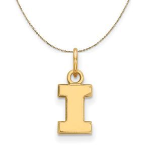 14k Yellow Gold U. of Illinois XS (Tiny) Initial I Necklace - 22 Inch